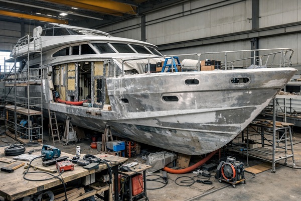 yacht refitting showing hull structure and areas affected by thermal bridges in yachts