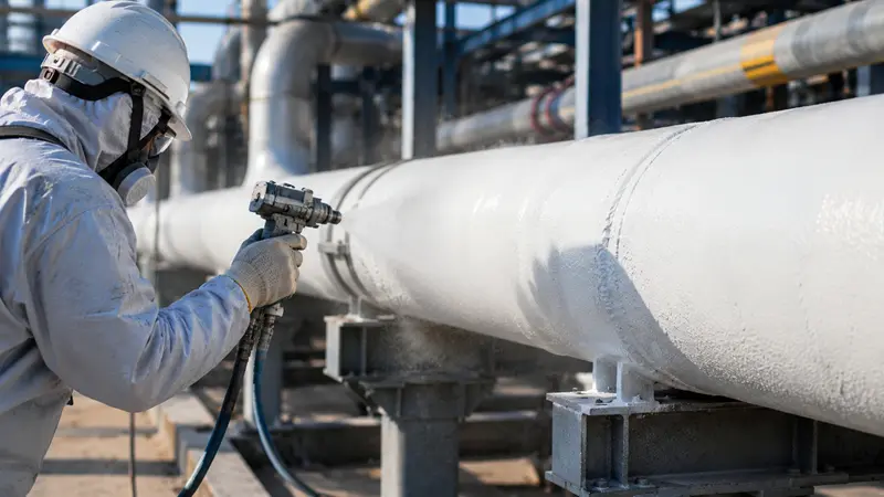 Applicazione di rivestimento nanotecnologico isolante su tubazioni industriali esterne mediante spruzzatore airless