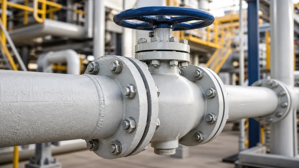 Isolamento flange su tubazione industriale con valvola e bullonature accessibili