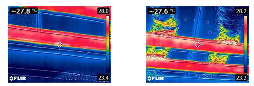 Termografia per tubazioni isolate con AES Tech con temperatura superficiale di circa 28°C