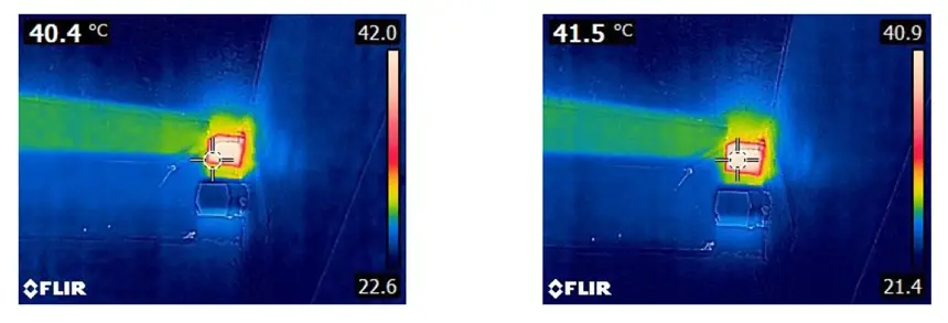 Termografia per tubazioni con rilevazione di una sezione non isolata a temperatura superficiale di circa 40°C