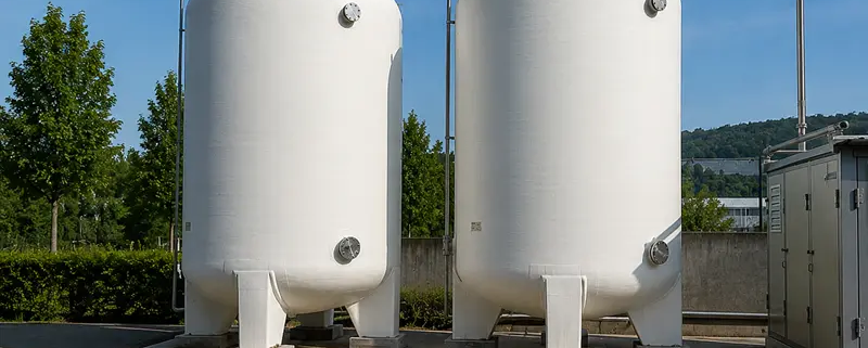 Due serbatoi industriali isolati con sistema a basso spessore AES TECH per un isolamento serbatoi rapido in ambito industriale.
