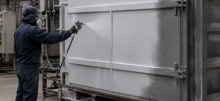Applicazione a spruzzo di AES Tech sulla superficie esterna di un forno industriale