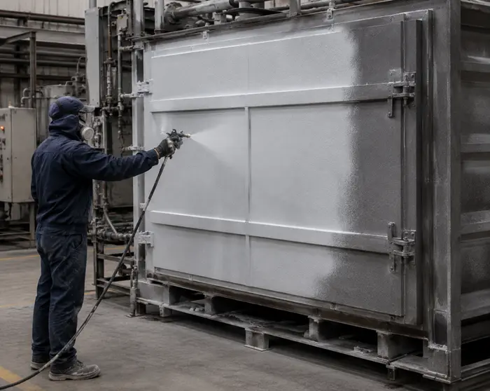 Applicazione a spruzzo di AES Tech sulla superficie esterna di un forno industriale