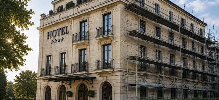 Hotel durante un intervento di riqualificazione per migliorare l'efficienza energetica dell'edificio.